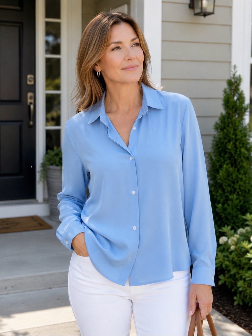 Women's Sky Blue Button-Down Shirt - Classic Collar